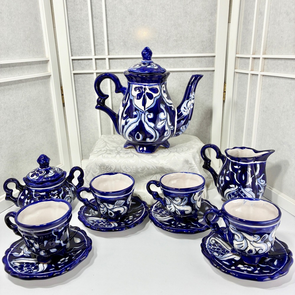 VTG NOS Mexican Talavera Coffee Set Handpainted 13pc